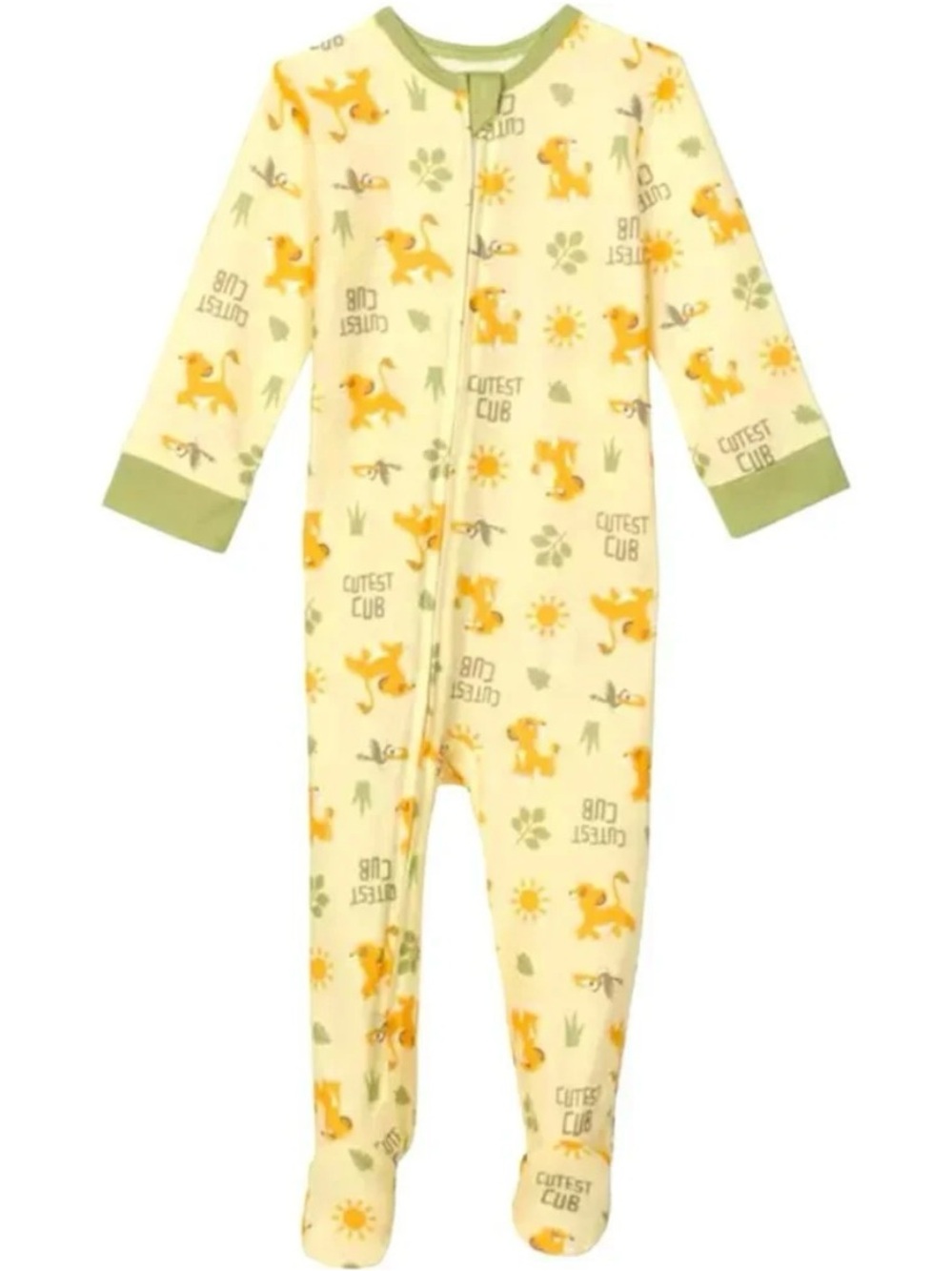 Disney Baby Lion King Cutest Cub Footed Zipper Pajama Yellow Green 6 Month Zippy
